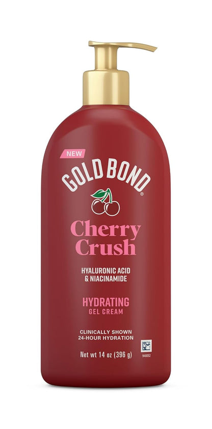 Gold Bond Cherry Crush Hydrating Gel Cream, Juicy Cherry Crush Scent, 24-Hour Hydrating Body Lotion with Hyaluronic Acid and Niacinamide, 14 oz.