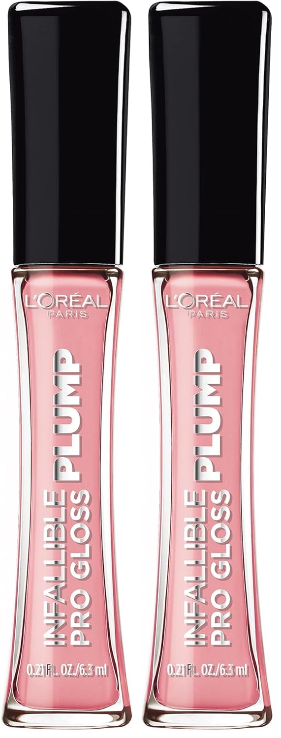 L'Oreal Paris Infallible Pro Gloss Plump Lip Gloss with Hyaluronic Acid, Long Lasting Plumping Shine, Lips Look Instantly Fuller and More Plump, Flush, 0.21 fl. oz. (Pack of 2)