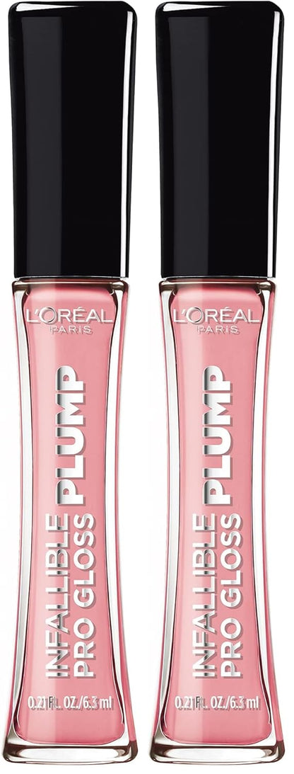 L'Oreal Paris Infallible Pro Gloss Plump Lip Gloss with Hyaluronic Acid, Long Lasting Plumping Shine, Lips Look Instantly Fuller and More Plump, Flush, 0.21 fl. oz. (Pack of 2)