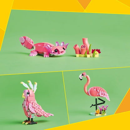 LEGO Creator 3 in 1 Wild Animals: Pink Flamingo Animal Building Toy - Playset with 3 Build Options, Pink Flamingo, Cockatoo, or Axolotl - Learning Toy for Kids, Ages 8+ - 31170