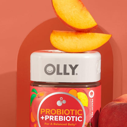 OLLY Probiotic + Prebiotic Gummy, 500 million CFUs, Peachy Peach - 60 Count