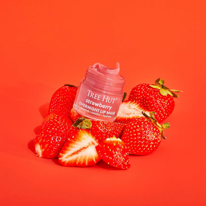 Tree Hut Strawberry Overnight Lip Mask, Hydrating & Moisturizing Lip Treatment with Shea Butter, Vitamin E, Nourishing Lip Care for Soft, Smooth Lips, Overnight Lip Repair Balm, 0.6 oz