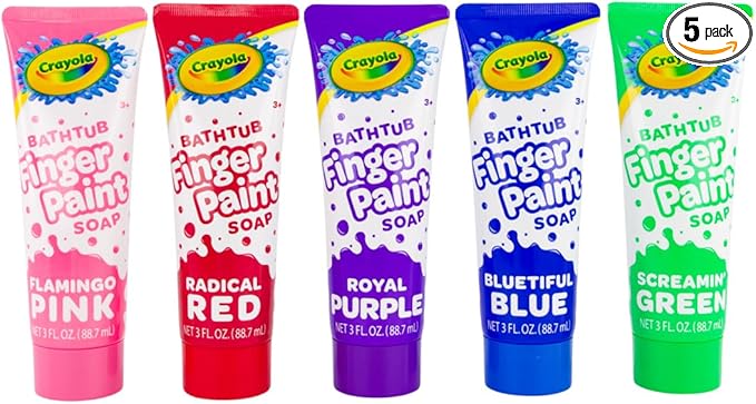 Crayola Bathtub Fingerpaint 5 Color Variety Pack, 3 Ounce Tubes (Bluetiful Blue, Screamin' Green, Radical Red, Flamingo Pink, Royal Purple)