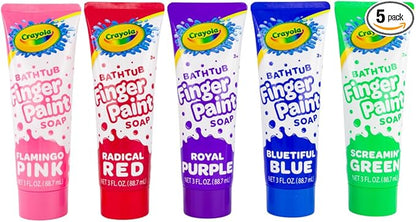 Crayola Bathtub Fingerpaint 5 Color Variety Pack, 3 Ounce Tubes (Bluetiful Blue, Screamin' Green, Radical Red, Flamingo Pink, Royal Purple)