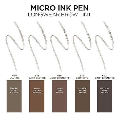 L'Oreal Paris Micro Ink Pen by Brow Stylist, Longwear Brow Tint, Hair-Like Effect, Up to 48HR Wear, Precision Comb Tip, Dark Blonde, 0.033 fl; oz.