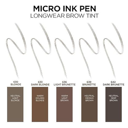 L'Oreal Paris Micro Ink Pen by Brow Stylist, Longwear Brow Tint, Hair-Like Effect, Up to 48HR Wear, Precision Comb Tip, Dark Blonde, 0.033 fl; oz.