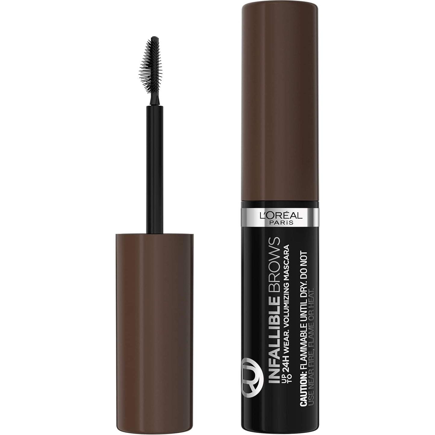L'Oreal Paris Infallible Volumizing 24H Wear Brow Mascara, Long Lasting Eyebrow Makeup for 2X Fuller Eyebrows, 4.0 Dark Brunette, 0.13 Fl Oz
