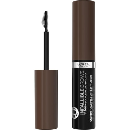 L'Oreal Paris Infallible Volumizing 24H Wear Brow Mascara, Long Lasting Eyebrow Makeup for 2X Fuller Eyebrows, 4.0 Dark Brunette, 0.13 Fl Oz
