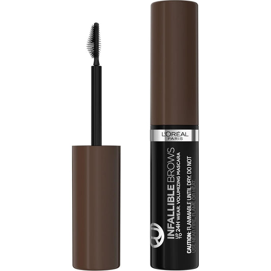 L'Oreal Paris Infallible Volumizing 24H Wear Brow Mascara, Long Lasting Eyebrow Makeup for 2X Fuller Eyebrows, 4.0 Dark Brunette, 0.13 Fl Oz