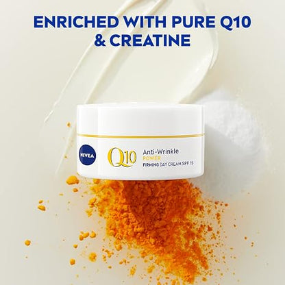 NIVEA Q10 Power Anti-Wrinkle Protecting Day Cream with Coenzyme Q10 & Creatine – 50 ml Lightweight Anti-Age Face Moisturizer for Firmer, Smoother Skin