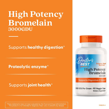 Doctor's Best Bromelain Supplement 500 mg, for Men & Women, 90 Veg Caps