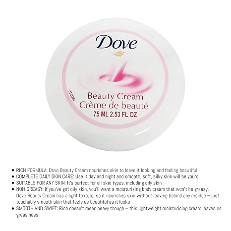 Dove Nourishing Body Care Face, Hand and Body Beauty Cream for Normal to Dry Skin Lotion for Women with 24 Hour Moisturization, 2.53 FL OZ (Pack of 6)