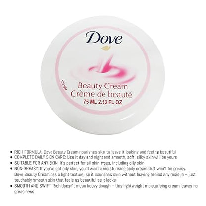 Dove Nourishing Body Care Face, Hand and Body Beauty Cream for Normal to Dry Skin Lotion for Women with 24 Hour Moisturization, 2.53 FL OZ (Pack of 6)