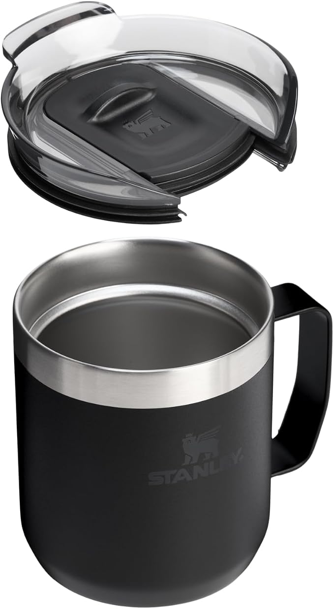 STANLEY Everyday Camp Mug 12oz | Drink Through Lid | Cup for Coffee, Tea and Drinks | Insulated Stainless Steel Coffee Mug | BPA-Free | Black 2.0