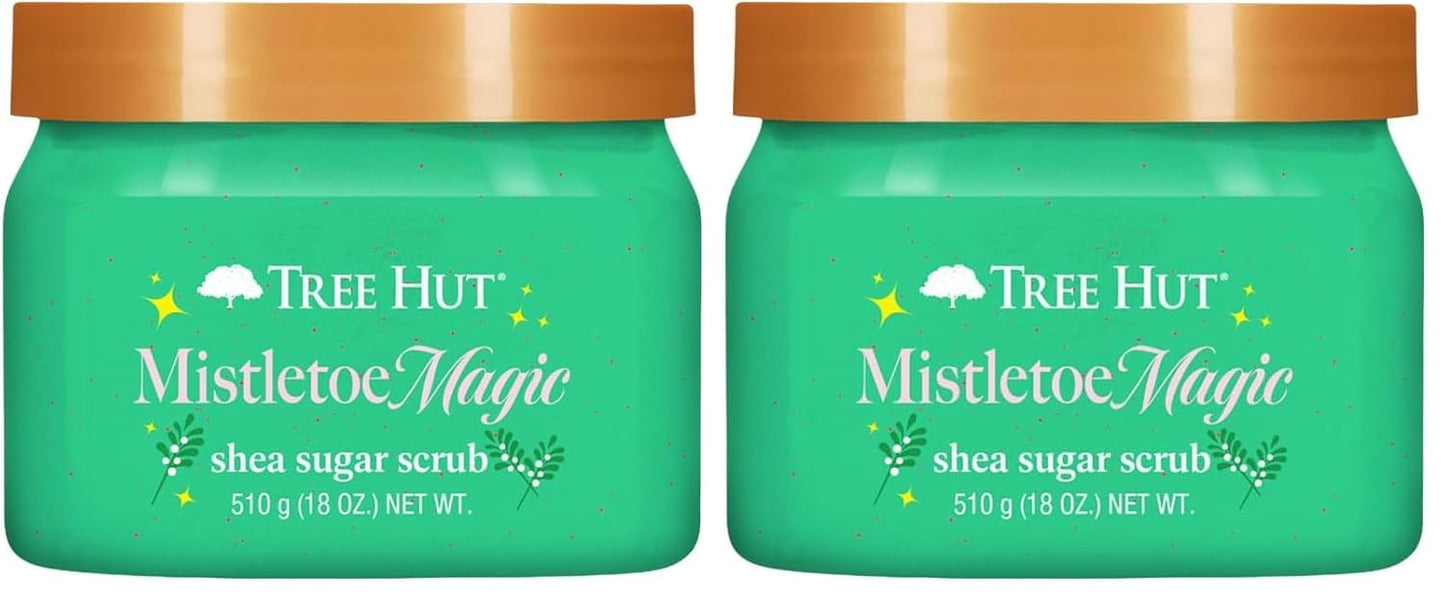Tree Hut Mistletoe Magic Shea Sugar Scrub, Exfoliating & Hydrating Body Scrub with Shea Butter, Holiday Gift & Stocking Stuffer, 18 oz (Pack of 2)
