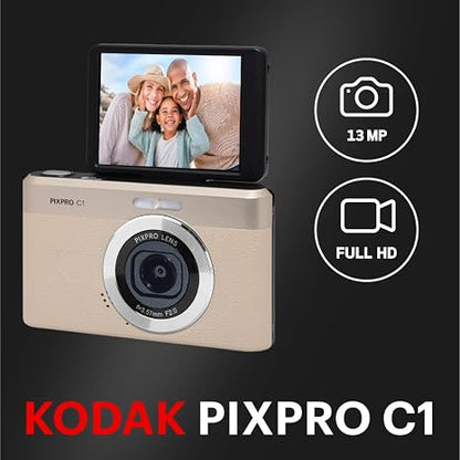 Kodak PIXPRO C1 Digital Camera, 13MP Compact Point & Shoot (Tan)