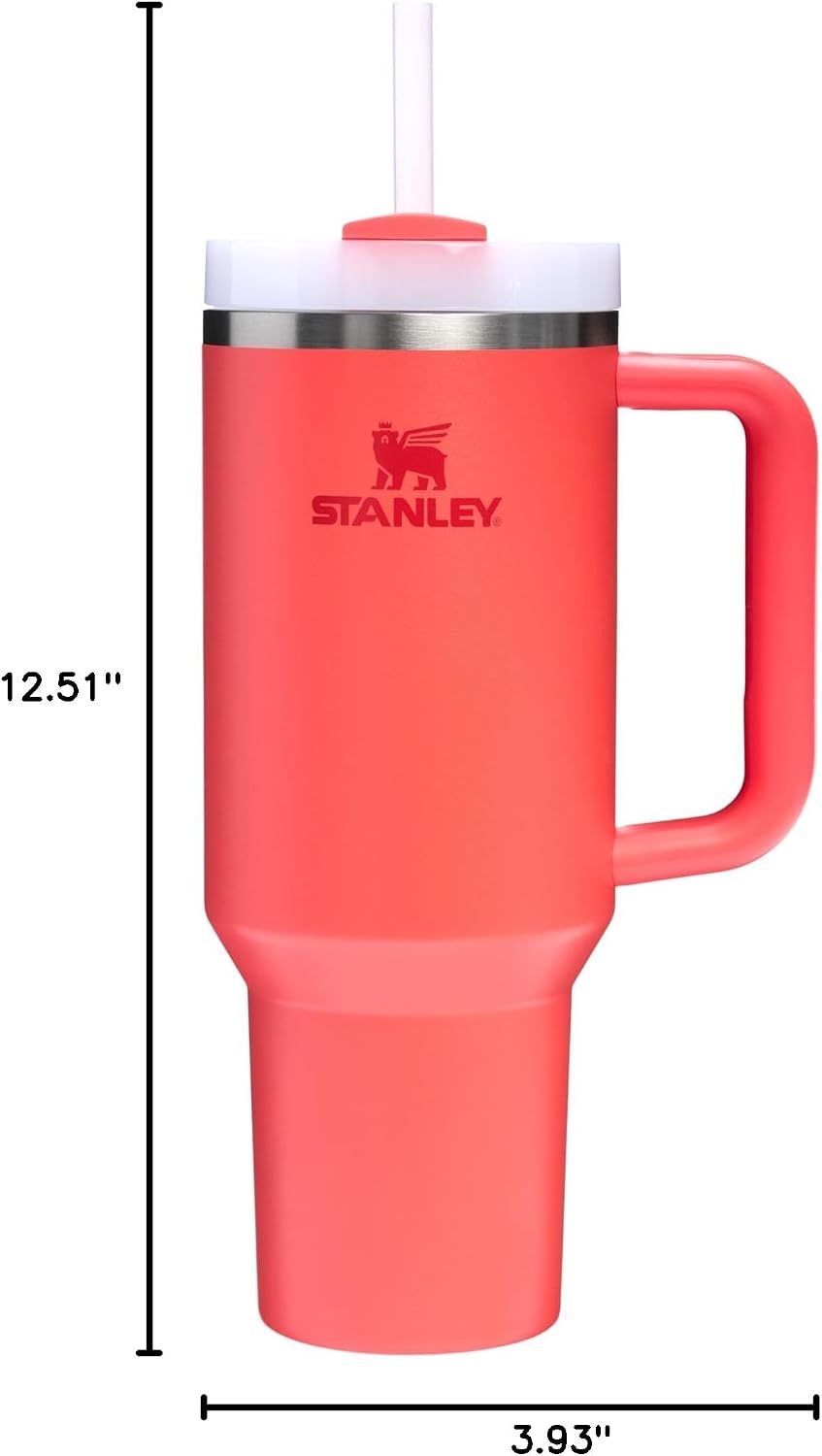 Stanley Quencher H2.0 Tumbler with Handle and Straw 40 oz | Flowstate 3-Position Lid | Cup Holder Compatible for Travel | Insulated Stainless Steel Cup | BPA-Free | Hot Coral