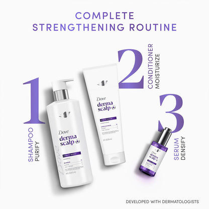 Dove Derma Scalp Thickening Shampoo, Conditioner + Fullness Restore Scalp Serum – Density Boost with Niacinamide, Glycerin, Zinc & Peptides