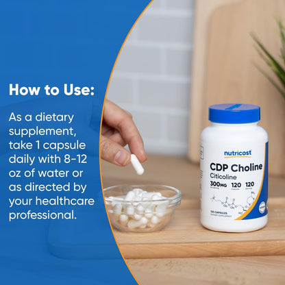 Nutricost CDP Choline (Citicoline) 300mg, 120 Vegetarian Capsules, GMO-Free