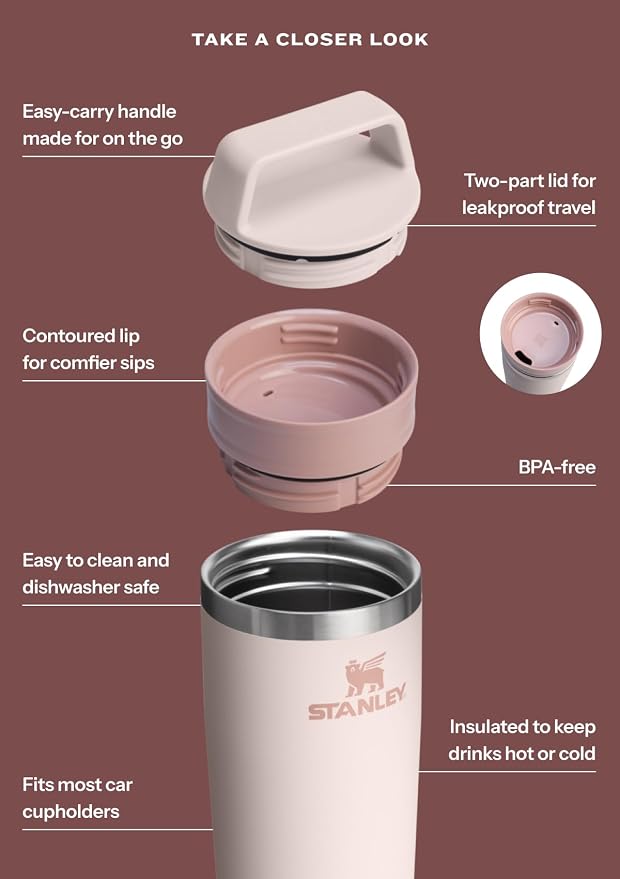 STANLEY Cafe To Go Travel Mug 16 oz | Leakproof Two-Part Drink Through Lid | Tumbler Cup for Coffee, Tea and Drinks | Insulated Stainless Steel Coffee Mug | BPA-Free | Frost