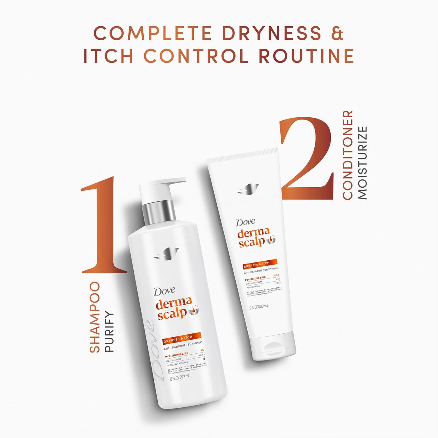 Dove Derma Scalp Anti-Dandruff Shampoo, Conditioner + 3-in-1 Scalp Serum – Dandruff & Itch Relief Treatment with 1% Pyrithione Zinc, Niacinamide