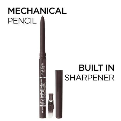 L'Oreal Paris Makeup Infallible Never Fail Original Mechanical Pencil Eyeliner with Built in Sharpener, Black Brown, 0.008 oz., 1 Count (Pack of 2)