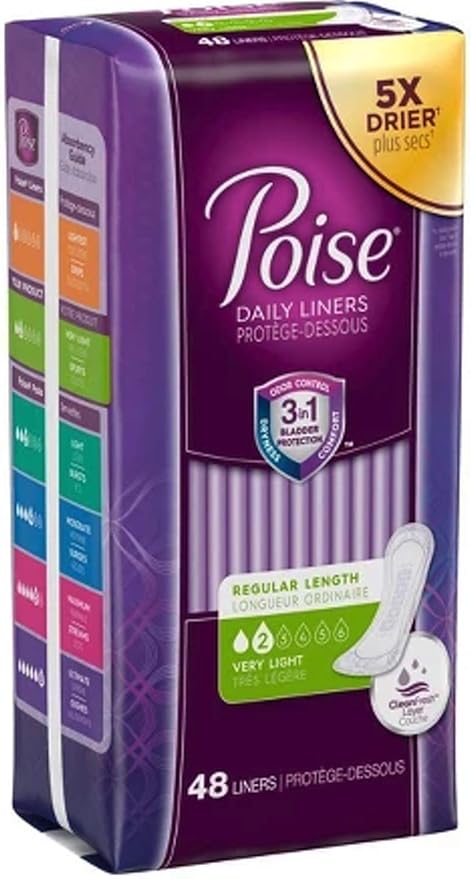 Poise Pantiliners Regular Length Very Light Absorbency 48ct Each (Pack of 2)