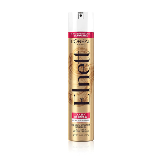 L'Oreal Paris Elnett Classic Hairspray, Suitable for Color Treated Hair, up to 72-Hour Extra Strong Hold Formula with Humidity Resistant Frizz Control, Hairspray with Soft, Brushable Finish, 11 oz