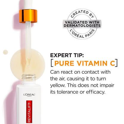 L'Oreal Paris Revitalift 12% Pure Vitamin C Serum, Brightening Serum For Face with Vitamin E, Salicylic Acid, 1 oz + Moisturizer Sample