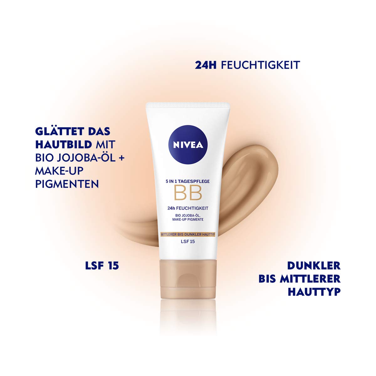NIVEA BB Cream for Face, Hydrating Tinted Daily Moisturizer with Natural Coverage for Medium to Dark Skin Tones, Lightweight Skin-Perfecting Cream with Minerals, Jojoba Oil and Pro-Vitamin B5, 50 ml