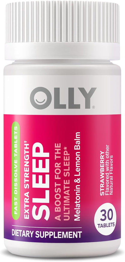 OLLY Extra Strength Sleep Fast Dissolve Tablets, 5mg Melatonin, Vegan, Strawberry - 30ct (Pack of 2)