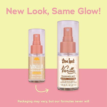 Tree Hut Mini Vanilla Hair & Body Mist, Hydrating & Alcohol-Free Body Spray, Fragrance with Vanilla, Sandalwood & Coconut Notes, Alcohol-Free Formula, Versatile Body Spray, Travel Size, 1.26 fl oz