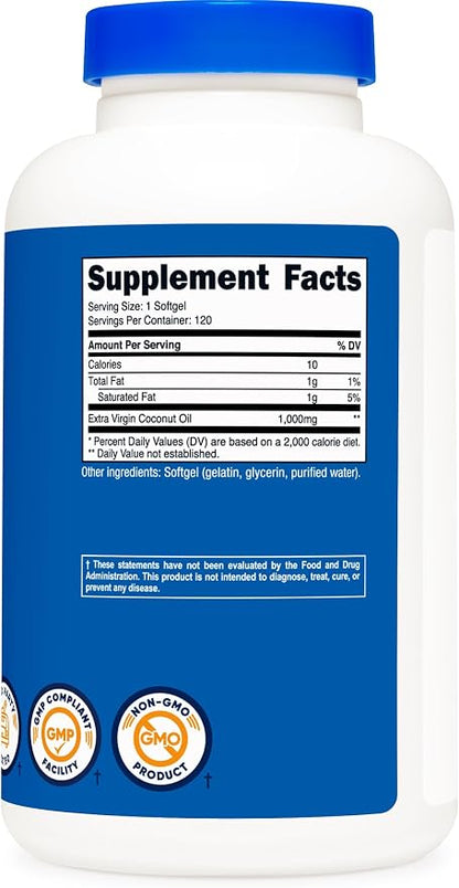 Nutricost Coconut Oil Softgels (1000mg) 120 Softgels - Extra Virgin Coconut Oil - Gluten Free and Non-GMO (Pack of 2)