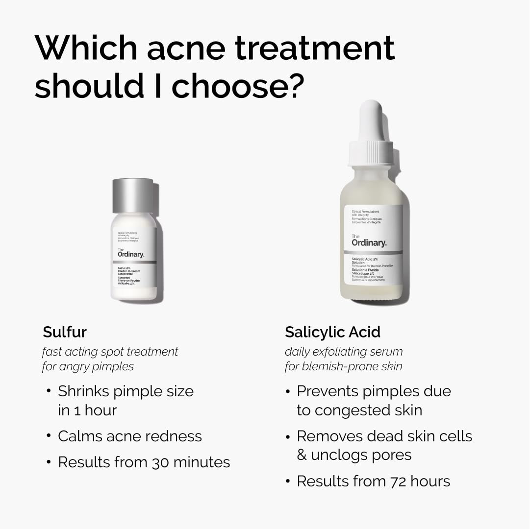 The Ordinary Sulfur 10% Powder-to-Cream Acne Spot Treatment Concentrate, Reduces Pimple Size and Zit Redness, 0.18 Oz (Pack of 2)