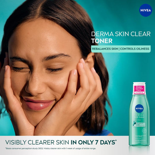 NIVEA Derma Skin Clear Toner/Cleansing Lotion for Skin Prone to Imperfections, 200 ml – a gentle facial toner designed to help balance, cleanse, and refresh look prone to blemishes and excess oil
