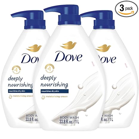 Dove Body Wash, Deeply Nourishing, Value Size 3-Pack – Moisturizing Shower Soap Liquid for Softer, Smoother Skin, 33.8 Oz Ea
