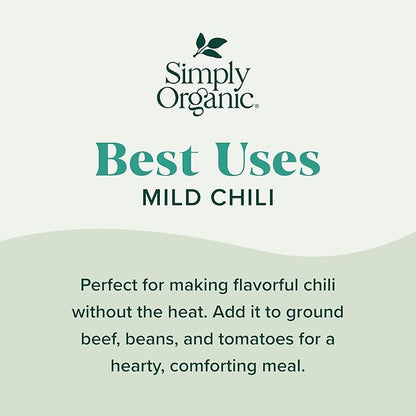 Simply Organic Mild Chili Seasoning Mix, 1-Ounce 12-Pack, Organic Cumin, Paprika, Cloves, Allspice, Warm, Hearty Taste