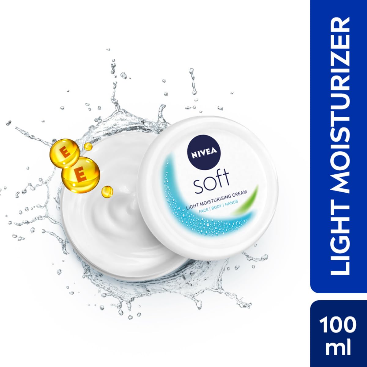 NIVEA Soft Light Moisturizer Cream, with Vitamin E & Jojoba Oil for Face, Hands and Body, 100 ml