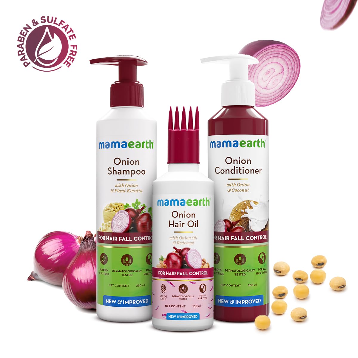 Mamaearth Onion Hair Care Kit - Hair Fall Control with 150ml Onion Oil & Shampoo + Conditioner (250ml Each) | Anti Hair Loss & Growth Formula | 3 Piece Set