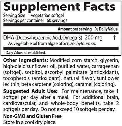 Doctors Best Vegan DHA from Algae, Non-GMO, 60 Veggie Softgels