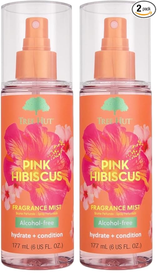 Tree Hut Pink Hibiscus Hair & Body Mist, Hydrating & Alcohol-Free Body Spray, Fragrance with Hibiscus, Poppy-& Rasberry Notes, Alcohol-Free Formula, 6 Fl Oz. (Pack of 2)