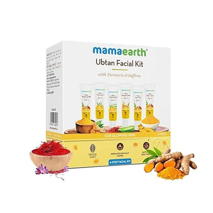 Mamaearth Ubtan Facial Kit with Turmeric & Saffron, 60g | Includes cleanser, scrub, gel, massage cream, and face pack.