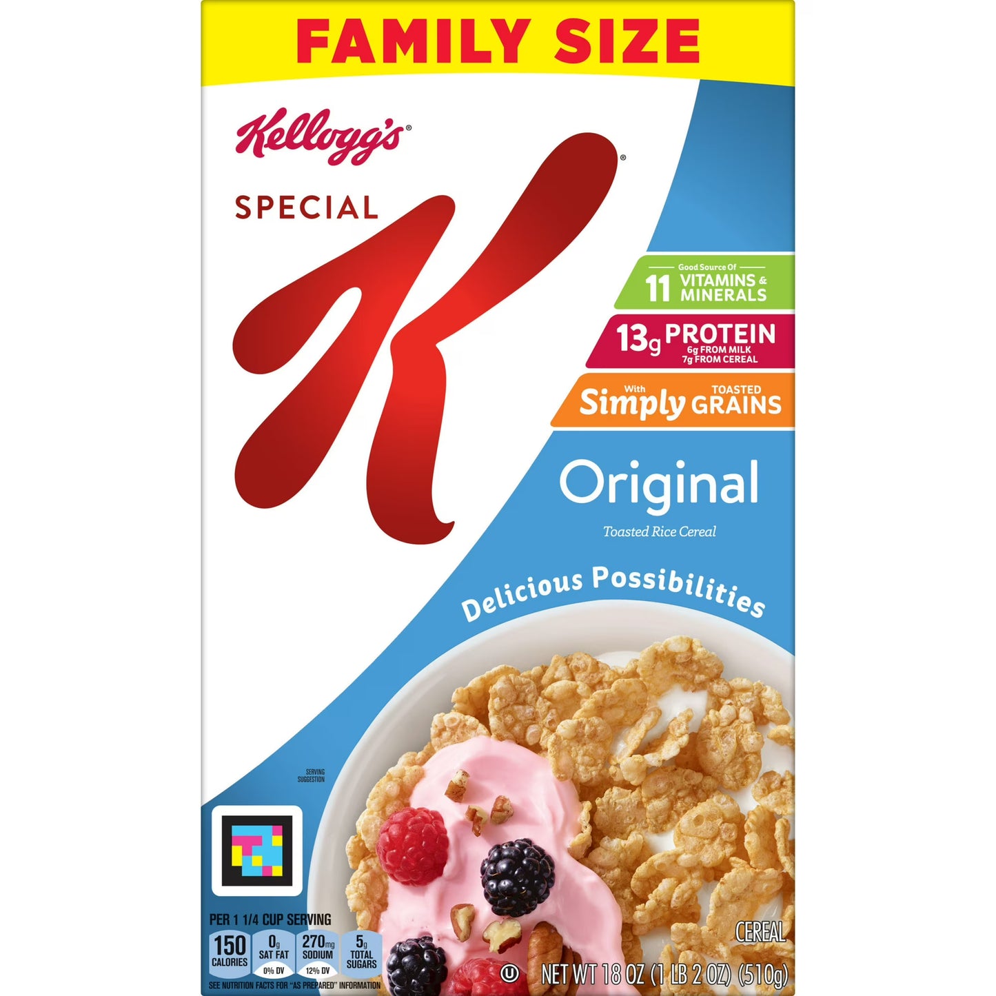 Kellogg's Special K Original Breakfast Cereal Family Size Box, 18 oz