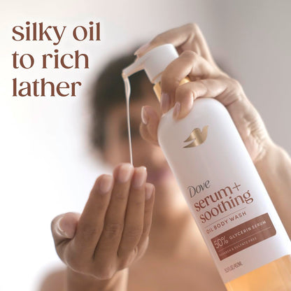 Dove Serum+ Shower Oil Body Wash with Glycerin Serum, Almond Oil & Sandalwood, Soothing Hydrating Cleanser, 15.3 fl oz
