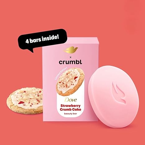 Dove x Crumbl Strawberry Crumb Cake Beauty Bar, Limited Edition, Strawberry Scent, 4 Bars