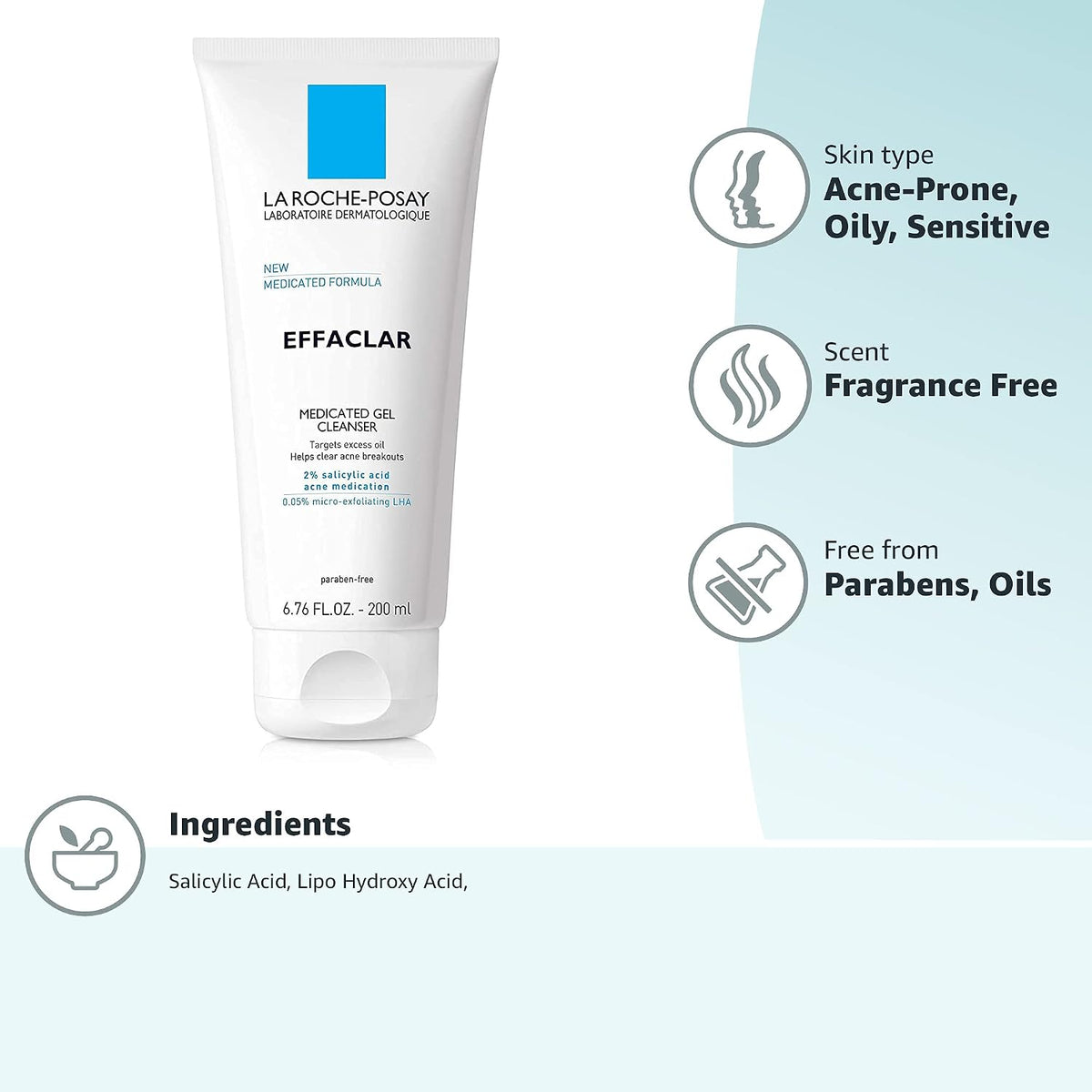 La Roche-Posay Effaclar Medicated Acne Face Wash with 2% Salicylic Acid