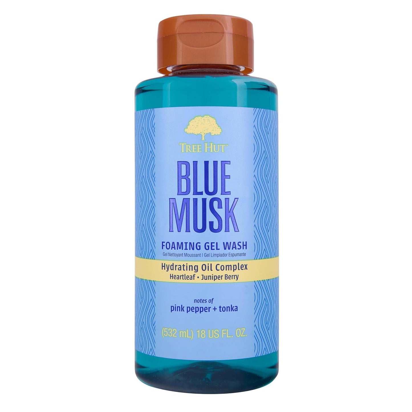 Tree Hut Blue Musk Body Wash, Hydrating & Moisturizing Shower Gel with Shea Butter & Essential Oils, Soft Smooth Glowing Skin, Gentle Cleanser For All Skin Types, Self Care Gifts for Women, 18 Fl Oz