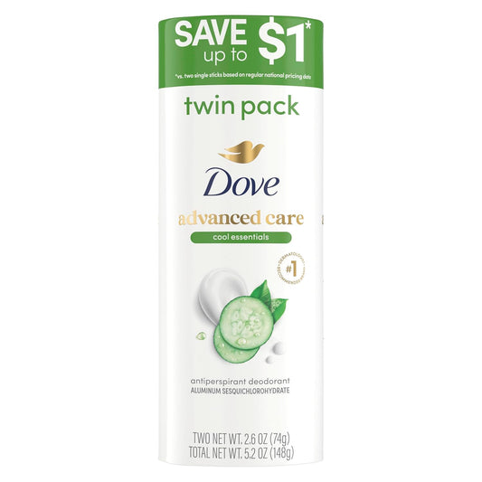 Dove Advanced Care Antiperspirant Deodorant for Women, 72H Sweat & Odor Protection, Pro-Ceramide Technology, Kind to Skin, Alochol Free, Scent: Cool Essentials, Size: 2.6 oz (2 Pack)