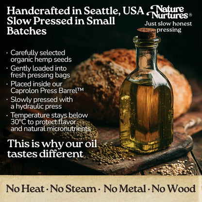 Hemp Seed Oil for Cooking | Raw First Cold Pressed | Single Press Below 30C | Unrefined | Made in USA