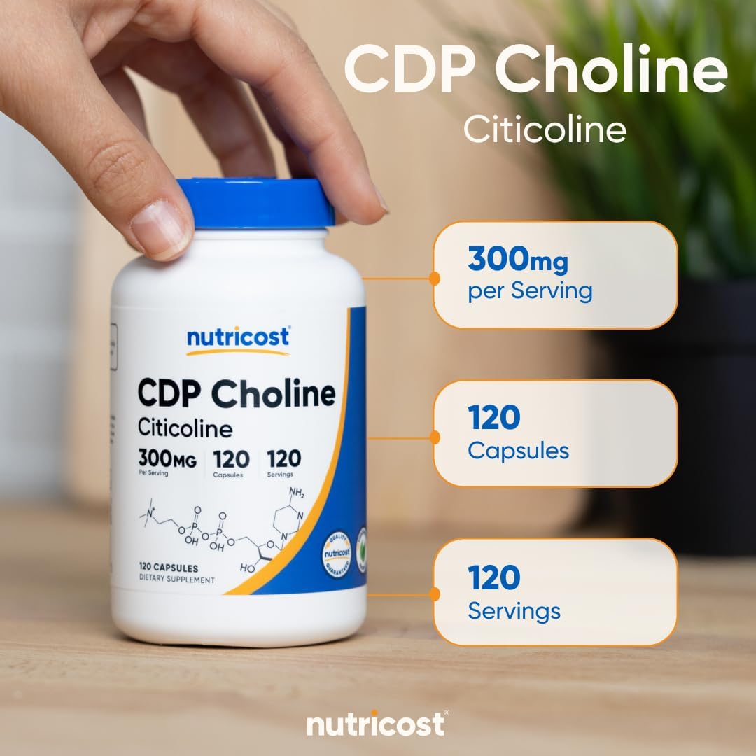 Nutricost CDP Choline (Citicoline) 300mg, 120 Vegetarian Capsules, GMO-Free